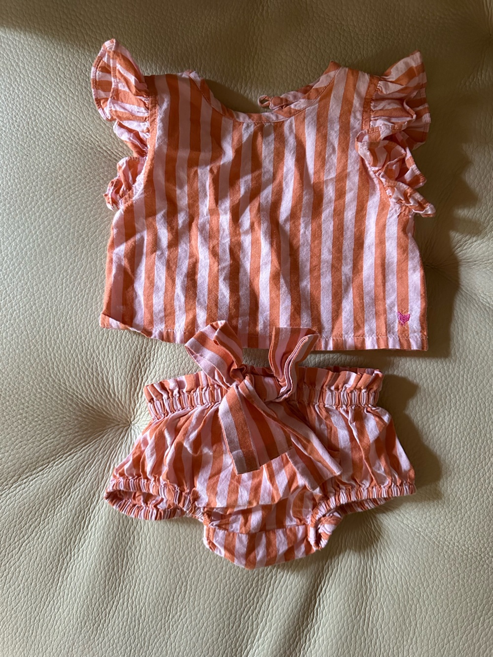 Pink Chicken baby girl Pink & Orange Striped outfit